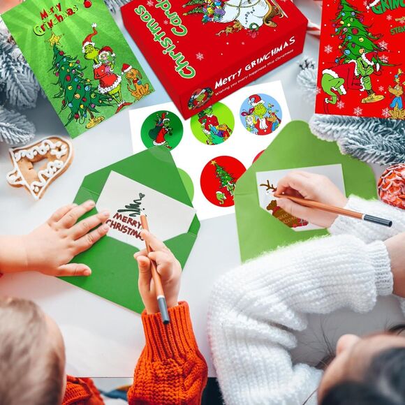 Grinch Christmas Cards Set of 30 w/ Envelopes & Stickers, Funny Holiday Greeting - Picture 5 of 8